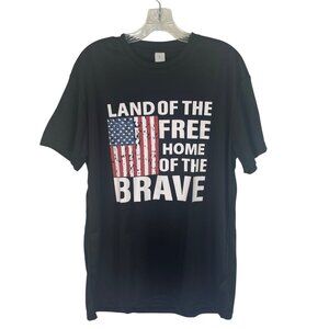 Land Of The Free Home Of The Brave Graphic TShirt Womens Large Black